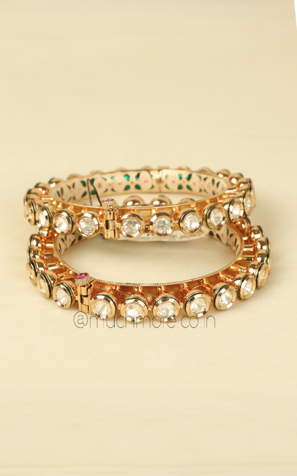 Gold Polish Pacheli Style Kundan Bangles For Women