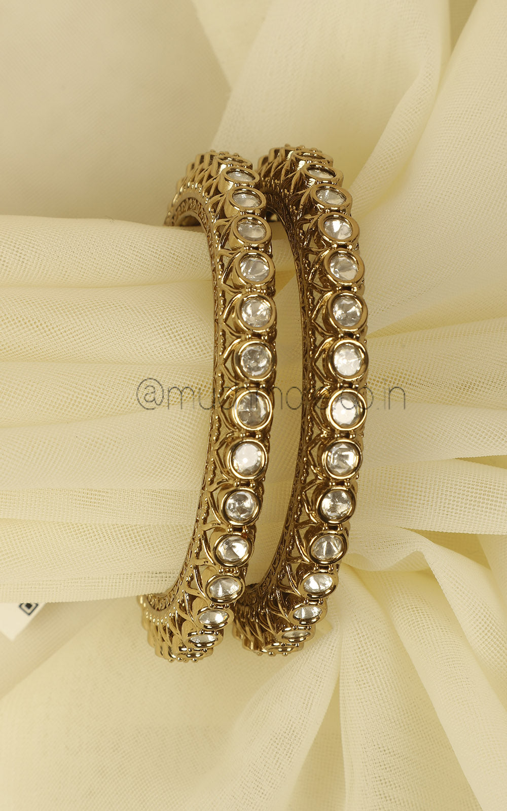 Antique Gold Polish Pacheli Style Kundan Bangles
