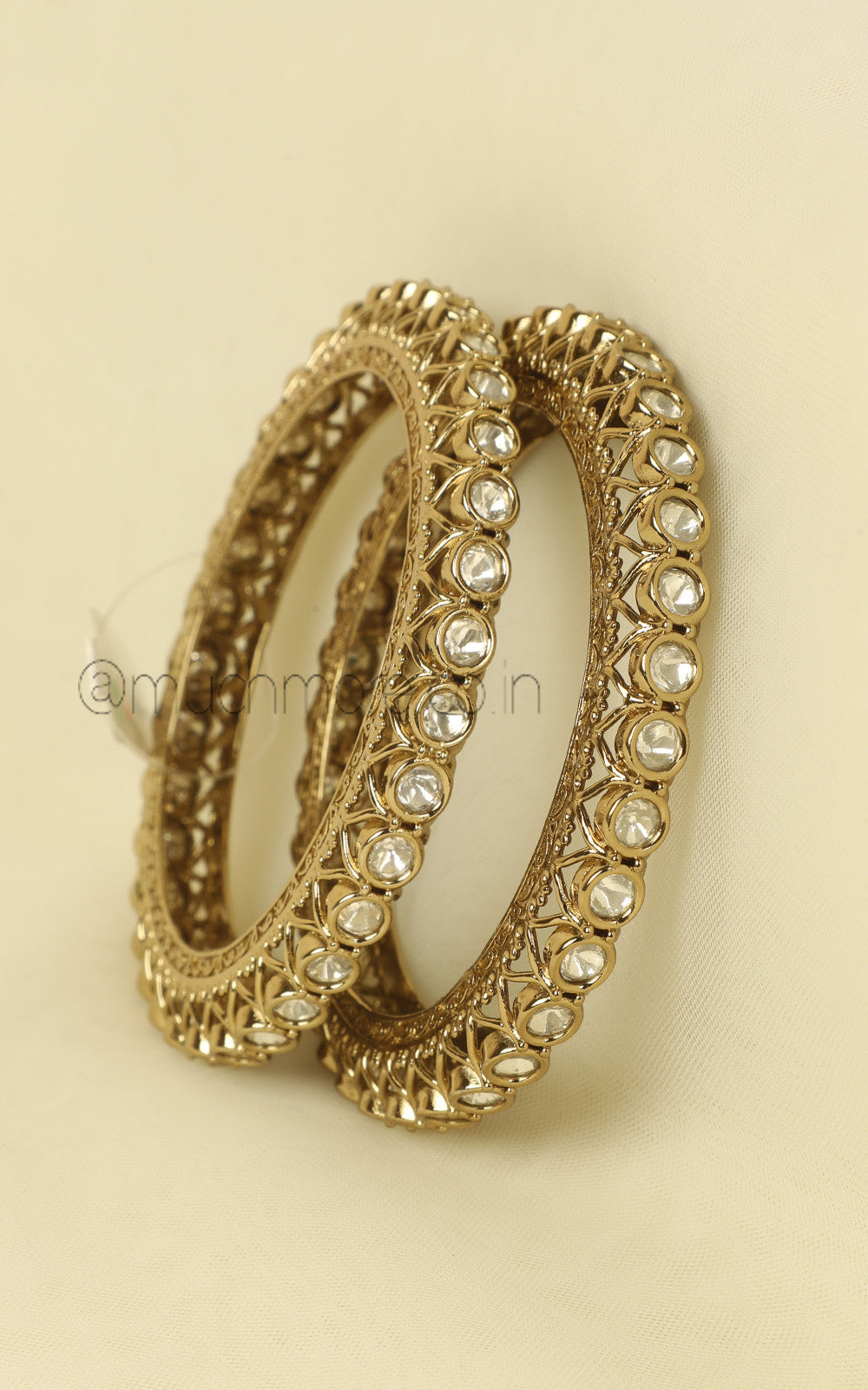 Antique Gold Polish Pacheli Style Kundan Bangles