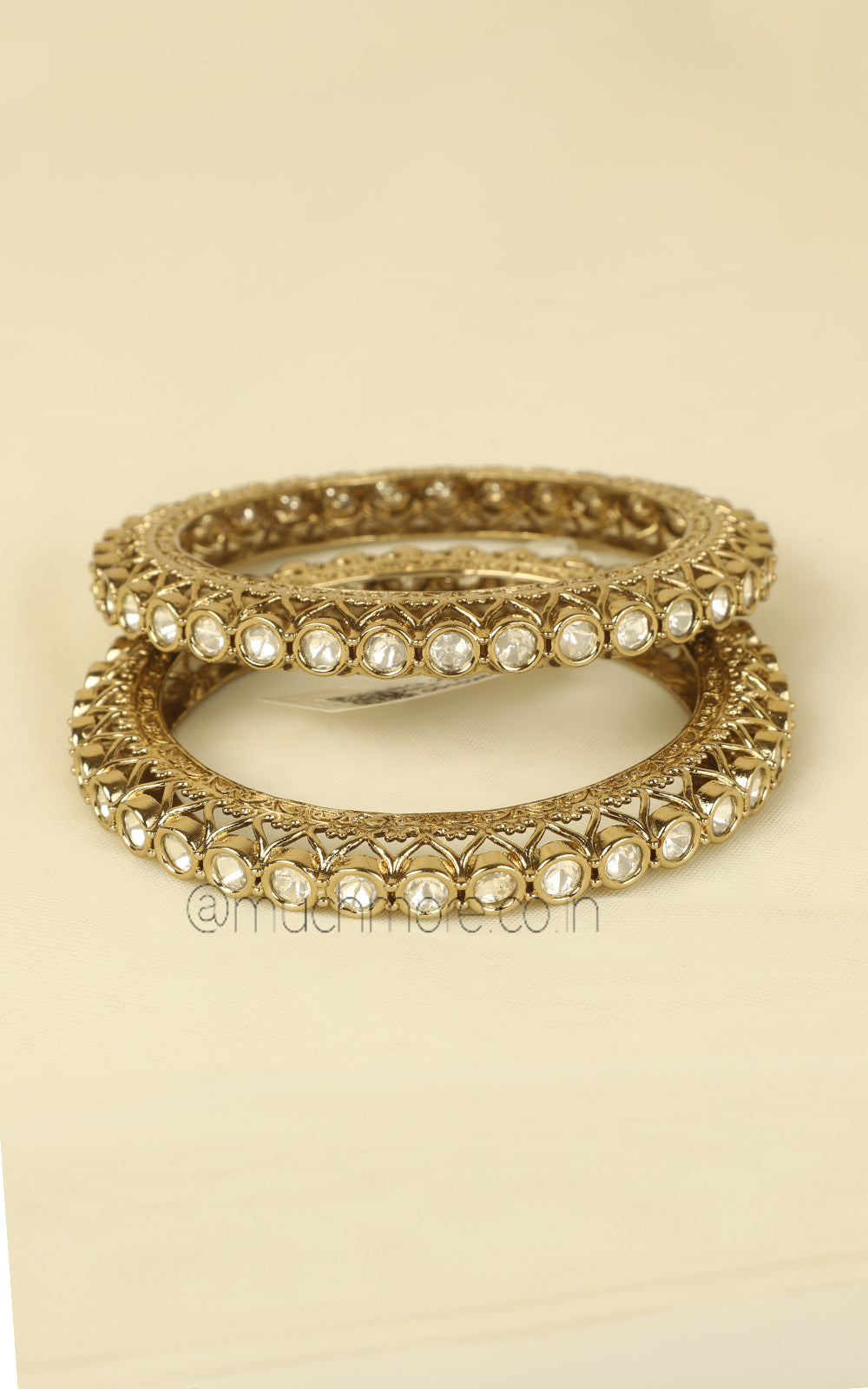 Antique Gold Polish Pacheli Style Kundan Bangles