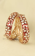 Ruby Enamel Work Kundan Bangles With Kundan Stone