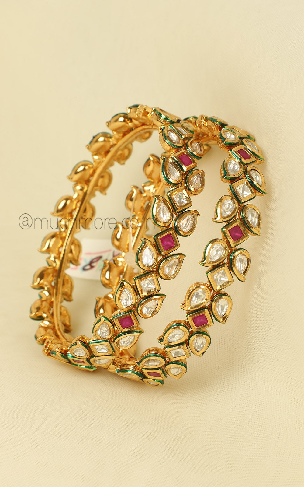 Ruby Color Kundan Gold Polish Traditional Bangles Kada