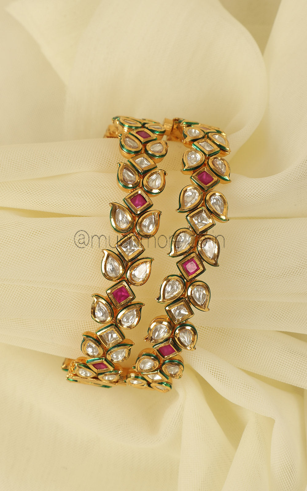 Ruby Color Kundan Gold Polish Traditional Bangles Kada