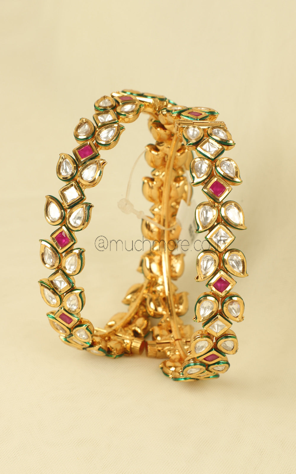 Ruby Color Kundan Gold Polish Traditional Bangles Kada