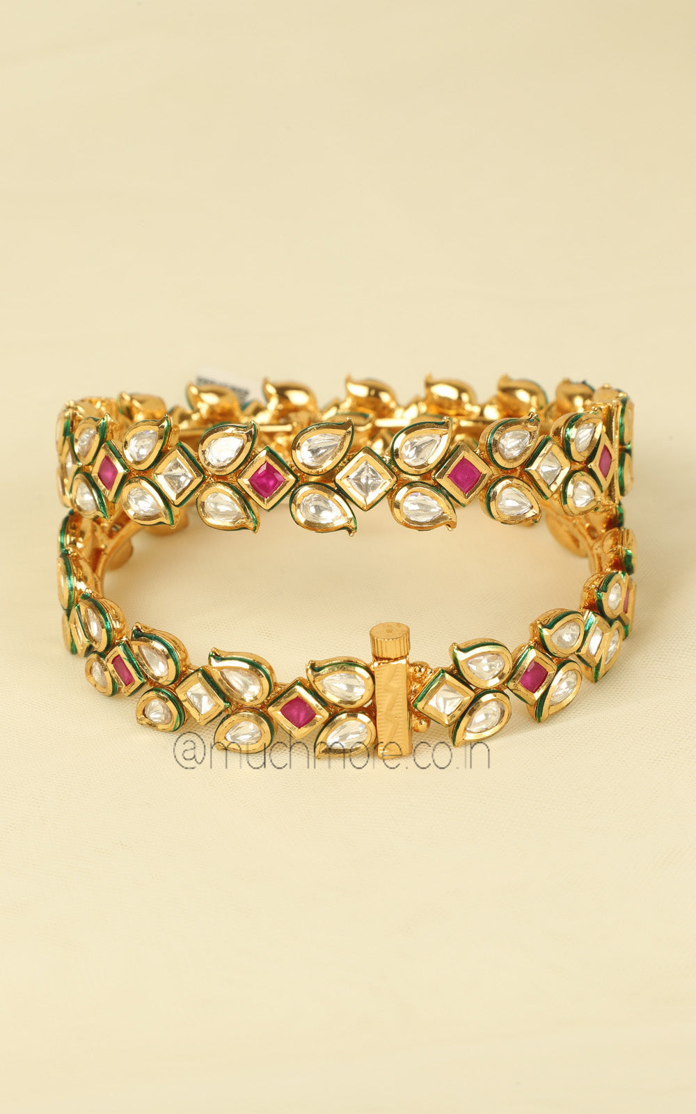 Ruby Color Kundan Gold Polish Traditional Bangles Kada