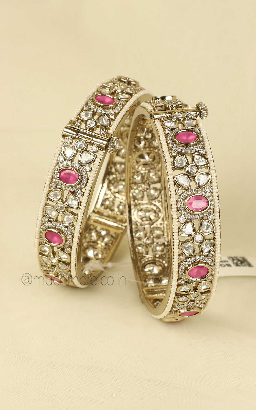 Designer Kundan Antique Gold Bangles Traditional With Ruby & Pearls