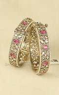 Designer Kundan Antique Gold Bangles Traditional With Ruby & Pearls