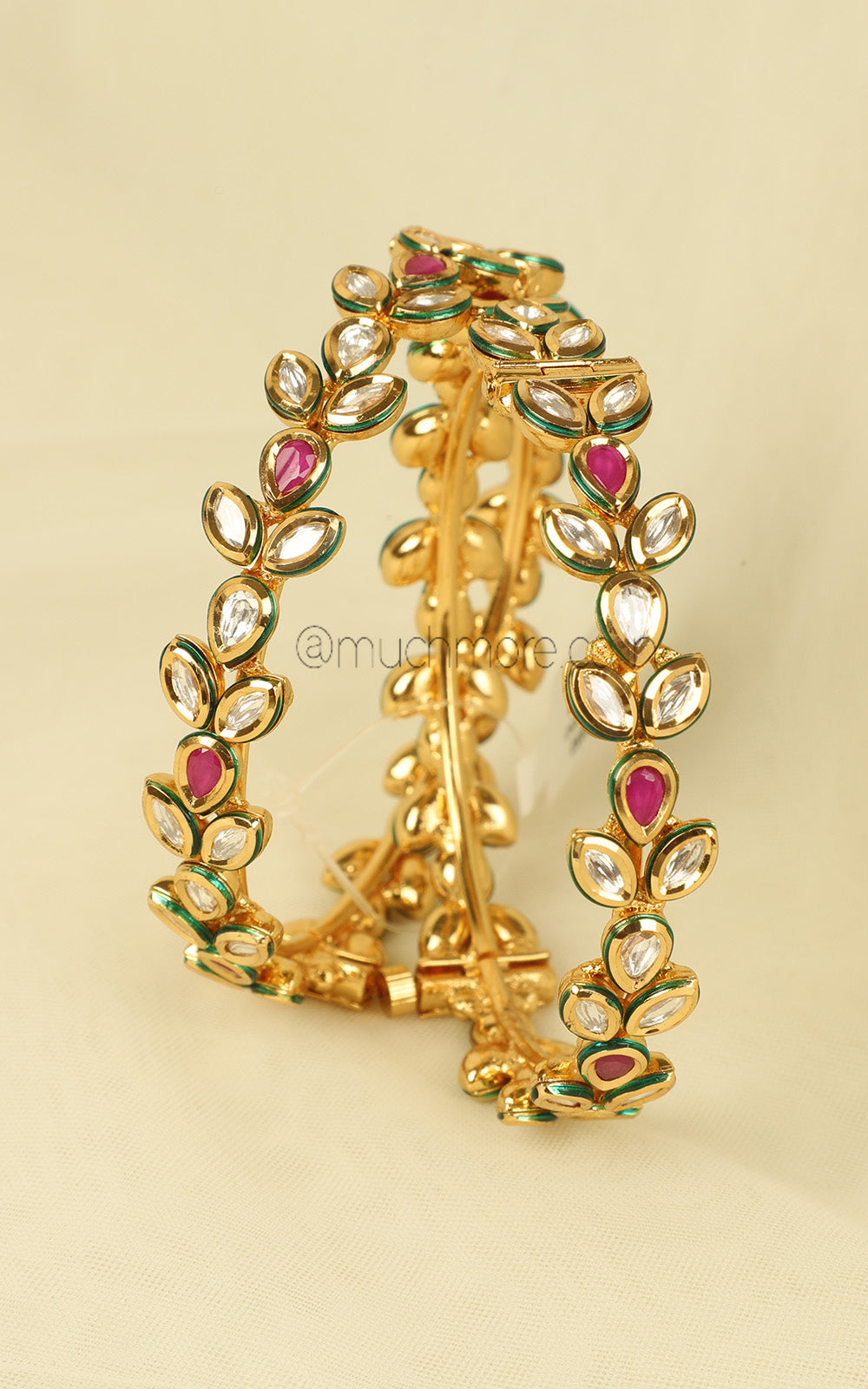 Gold Look Kundan Ruby Light Party Wear Bangles