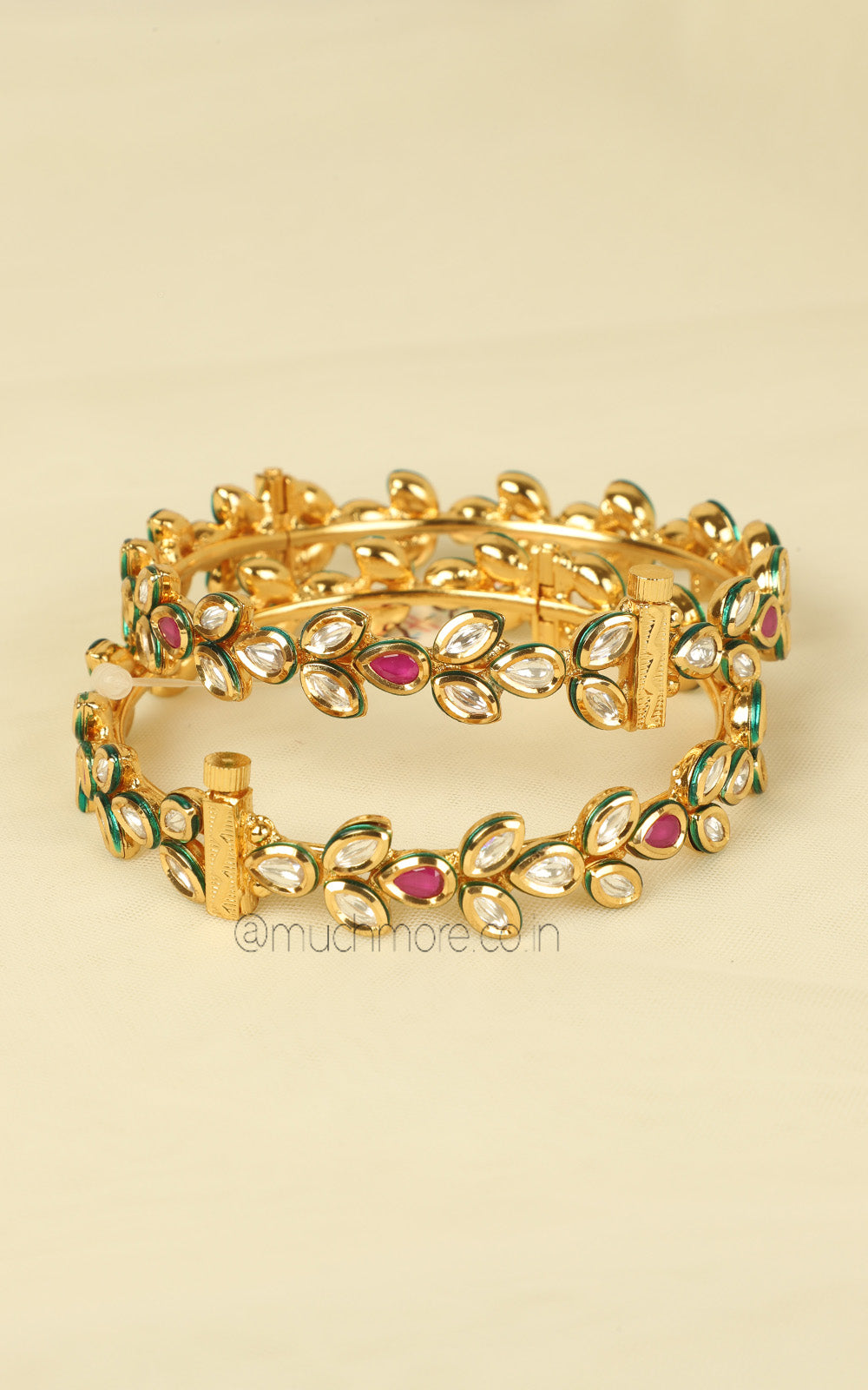 Gold Look Kundan Ruby Light Party Wear Bangles