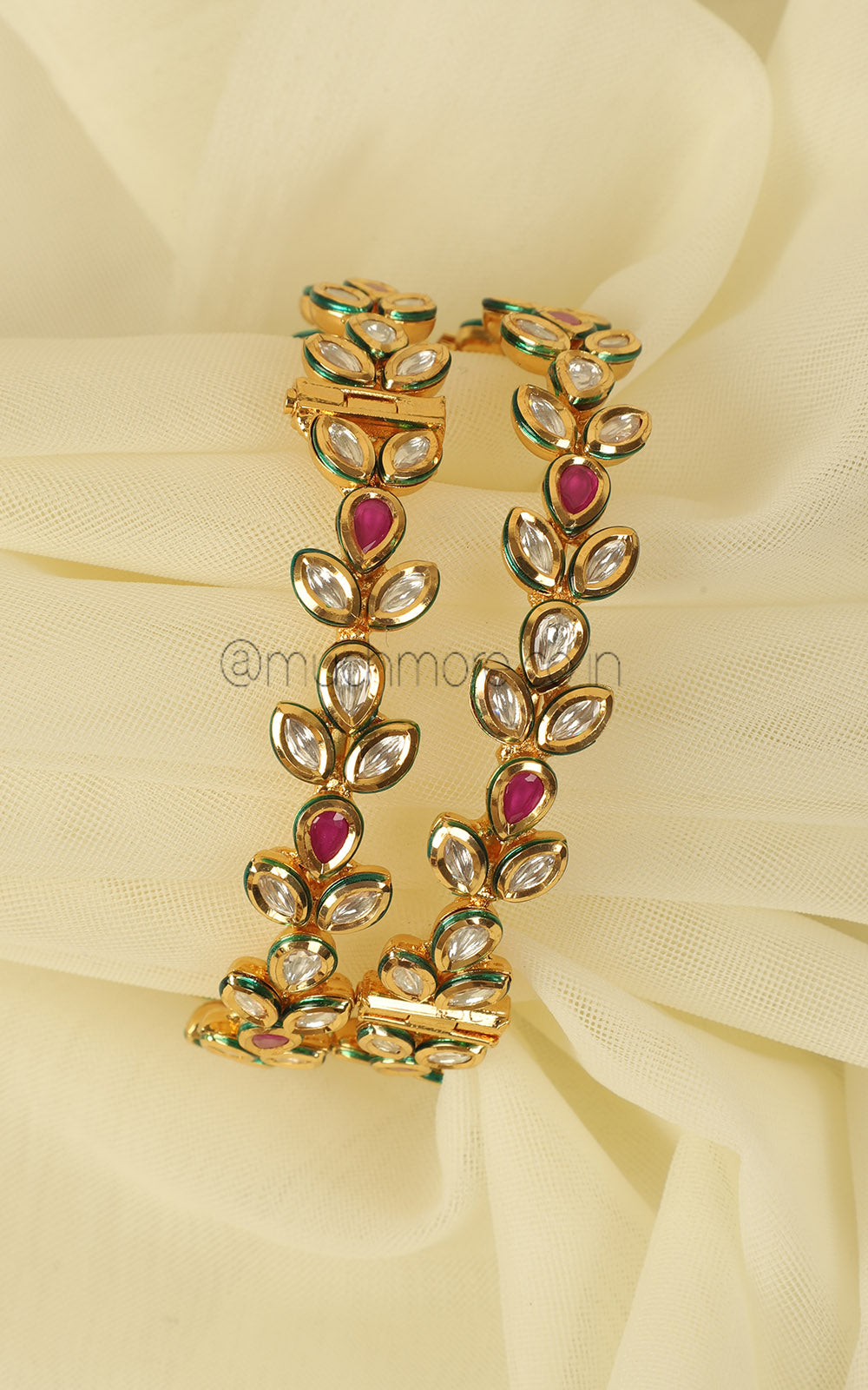 Gold Look Kundan Ruby Light Party Wear Bangles