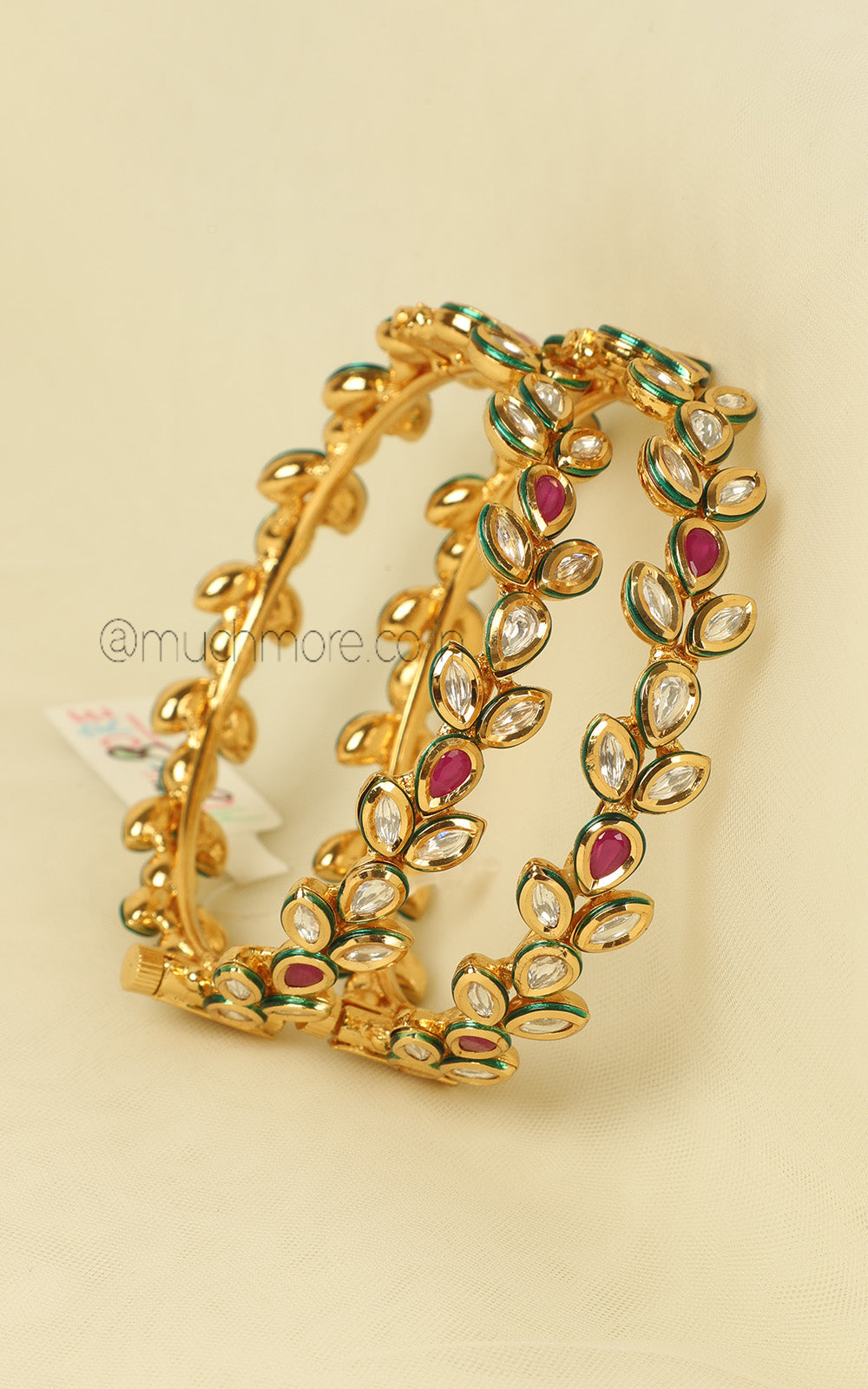 Gold Look Kundan Ruby Light Party Wear Bangles