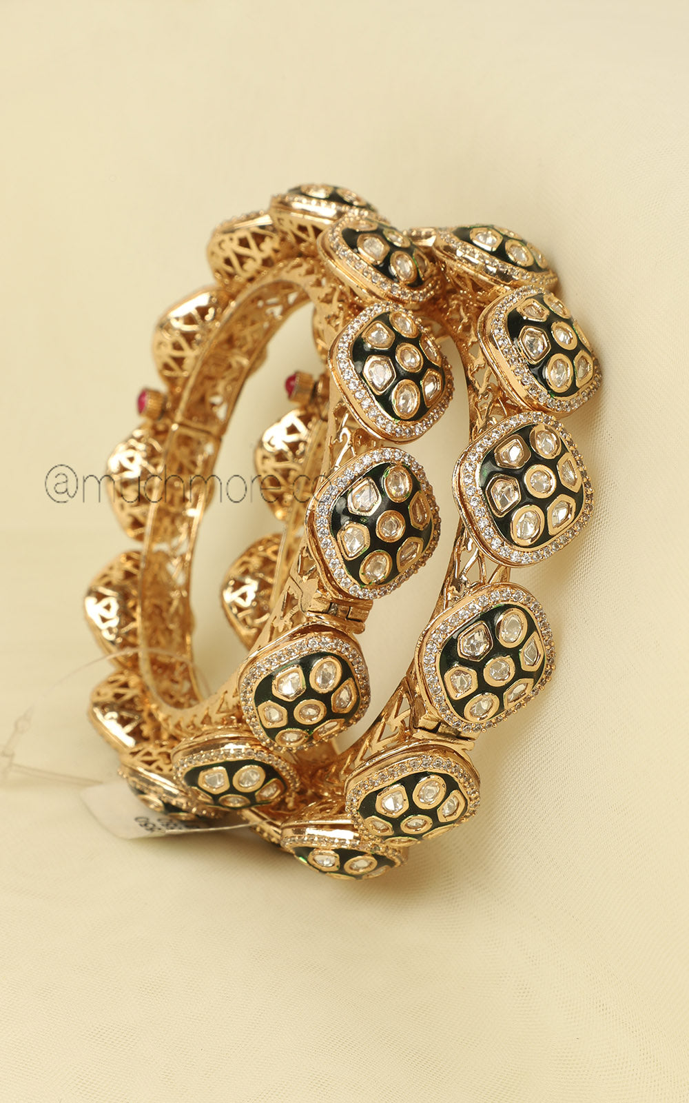 Emerald Green Enamel Kundan Polki Pachli Bangles