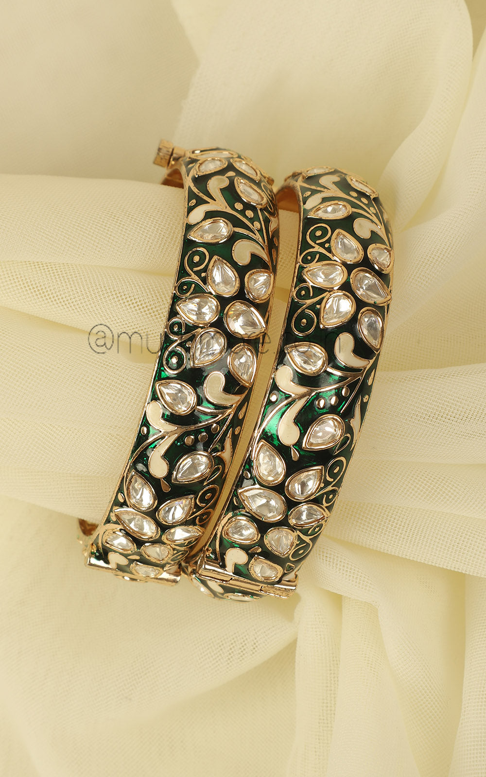 Buy Emerald Green Enamel Kundan Polki Bangles