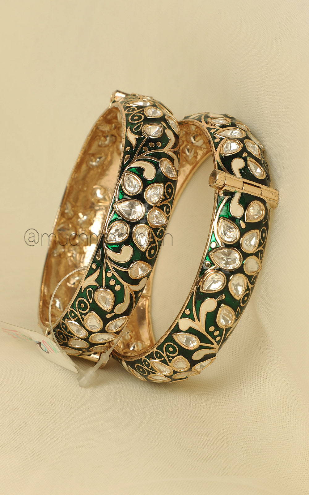 Buy Emerald Green Enamel Kundan Polki Bangles