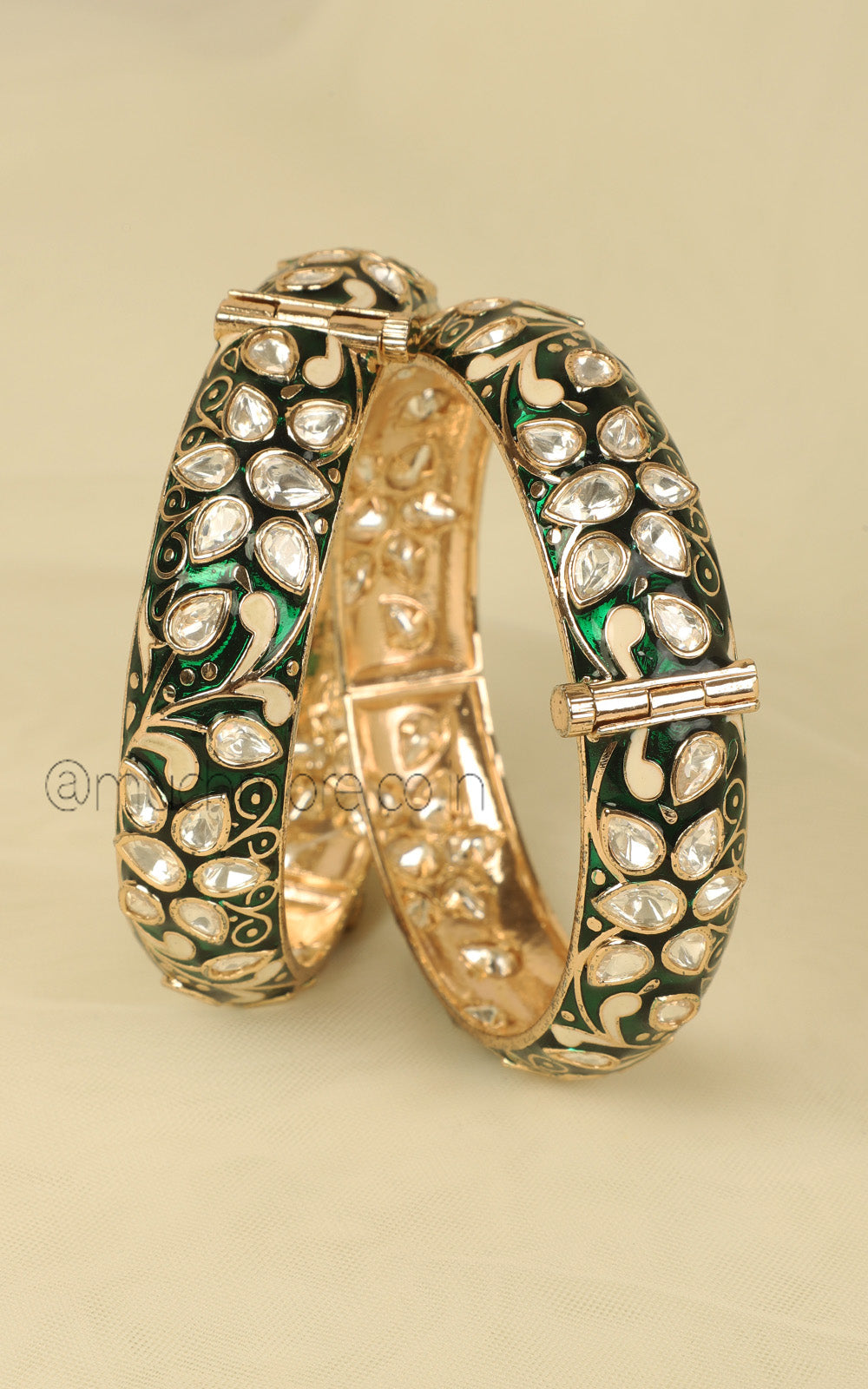 Buy Emerald Green Enamel Kundan Polki Bangles