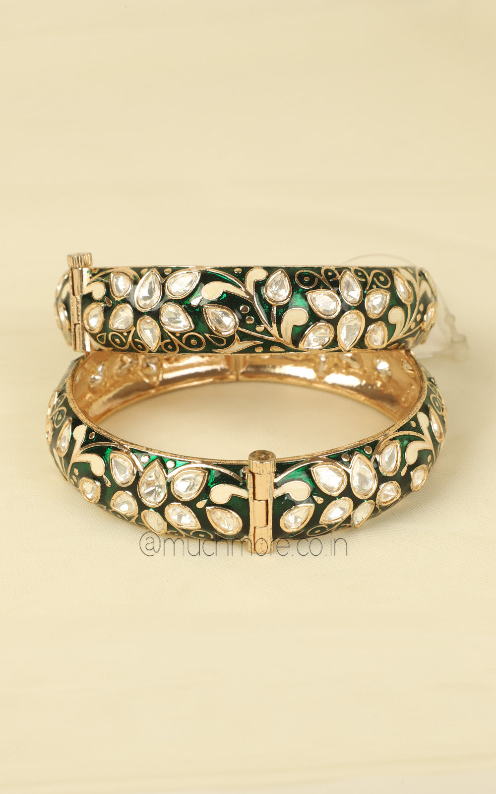 Buy Emerald Green Enamel Kundan Polki Bangles