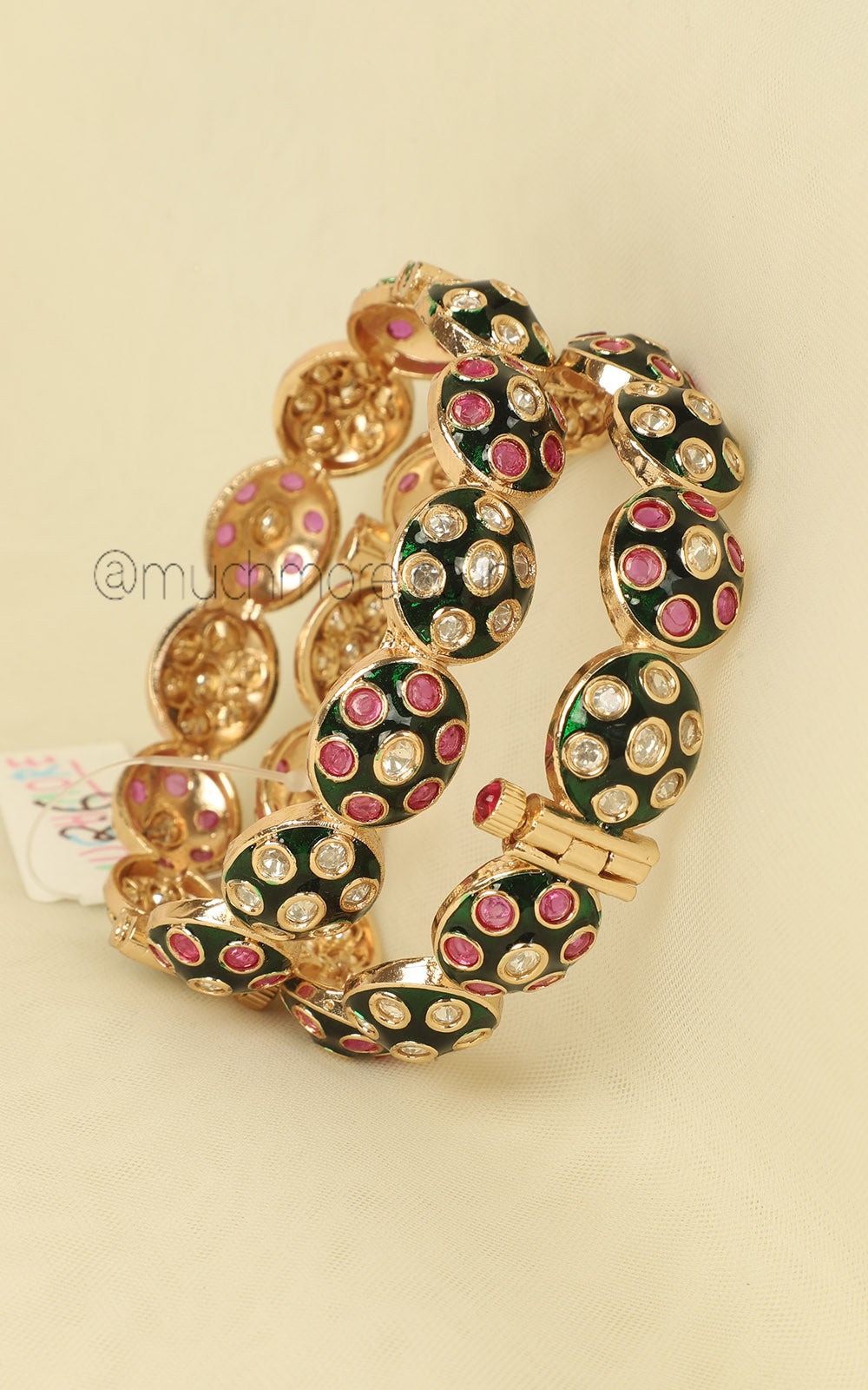 Ruby Kundan Emerald Green Enamel Work Bangles