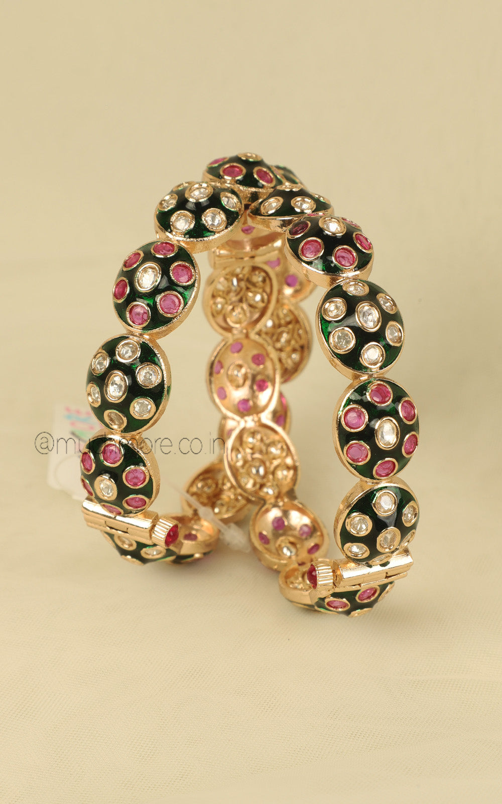 Ruby Kundan Emerald Green Enamel Work Bangles