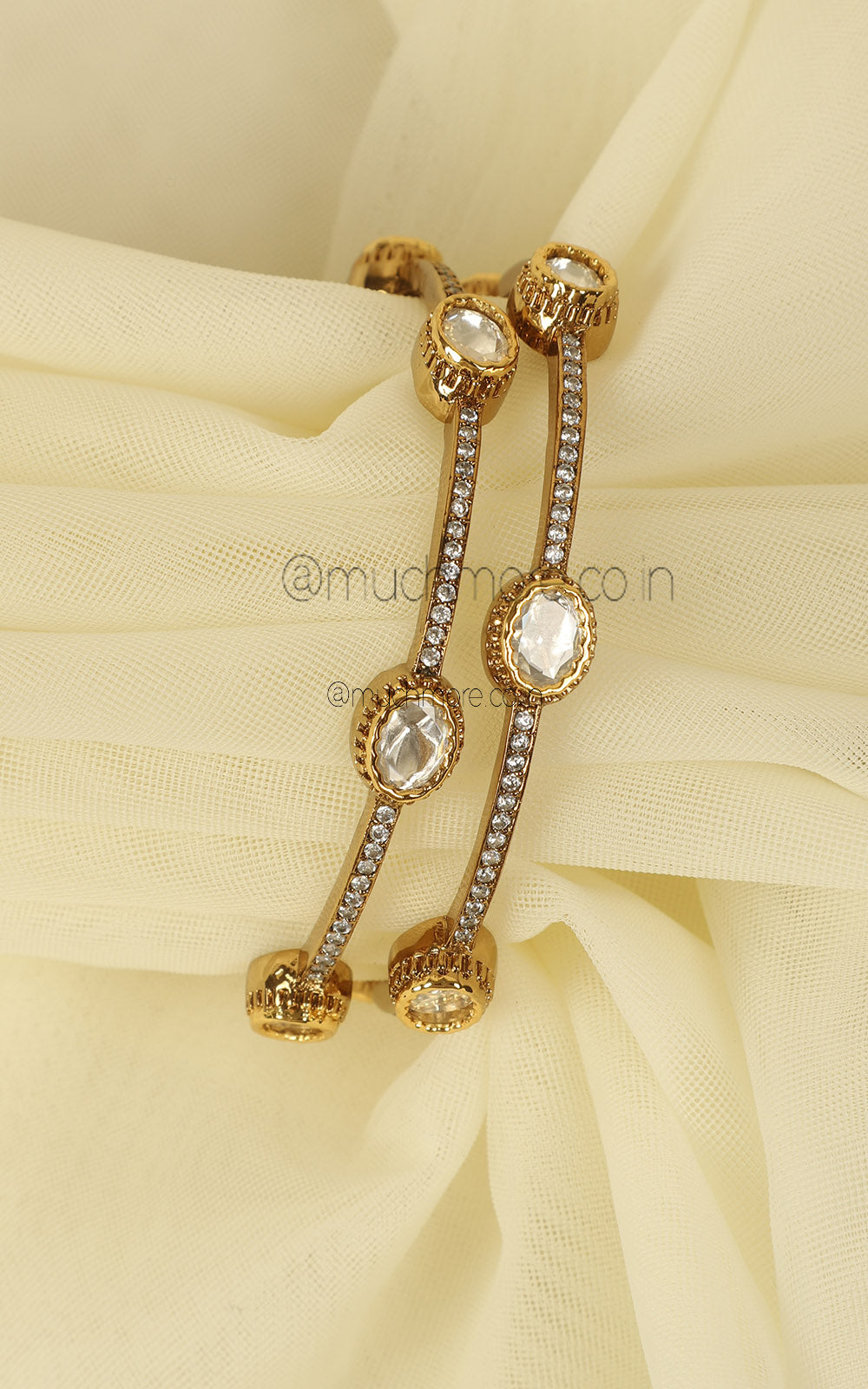 Polki Sleek Diamond Bangles In Gold Polish
