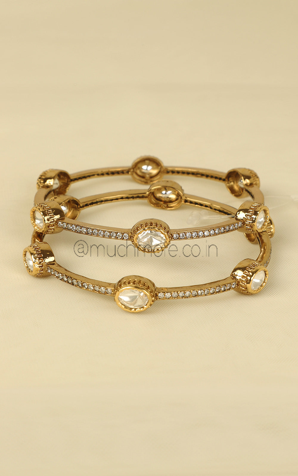 Polki Sleek Diamond Bangles In Gold Polish