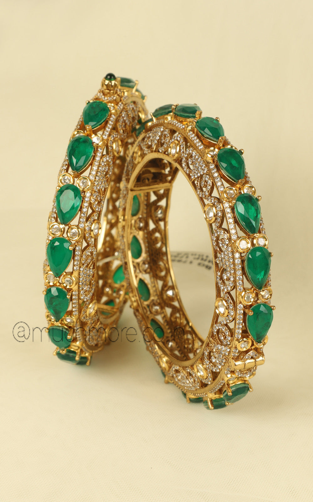 Emerald Green Doublet Kundan Designer Pacheli Bangles