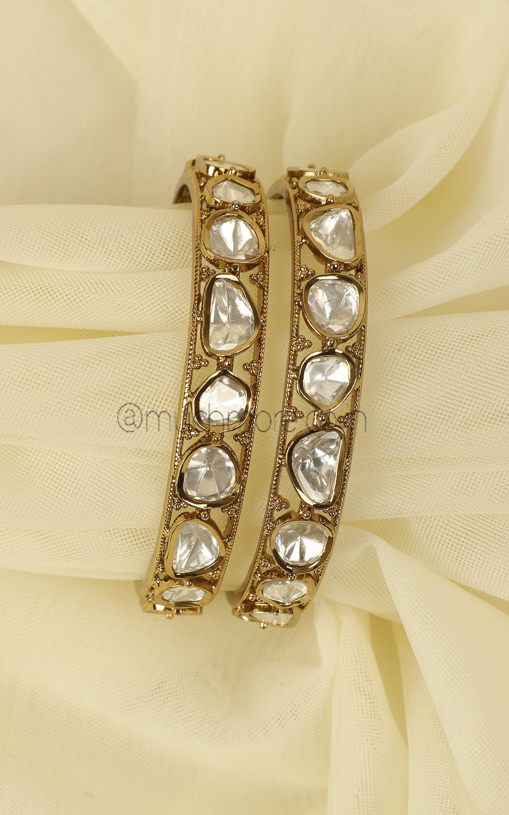 Gold Polish Uncut Kundan Daily Wear Bangles