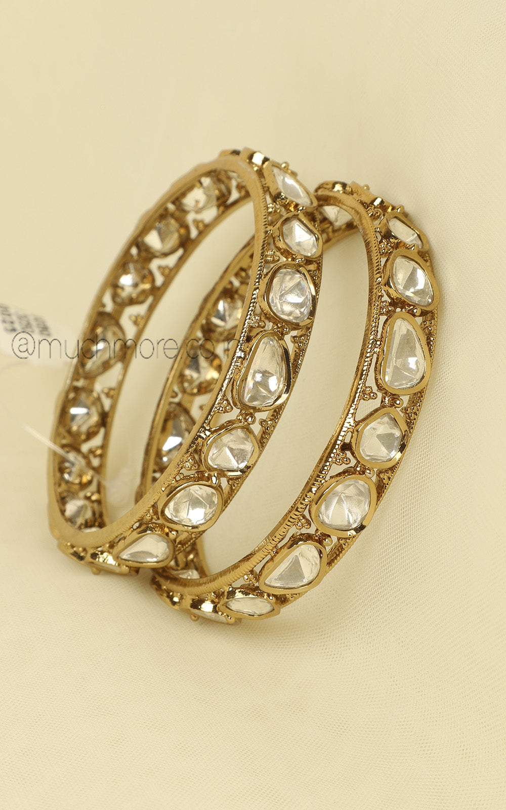 Gold Polish Uncut Kundan Daily Wear Bangles