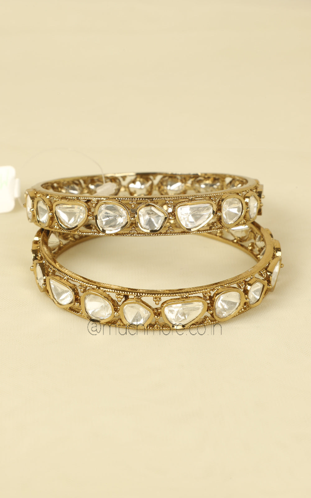 Gold Polish Uncut Kundan Daily Wear Bangles