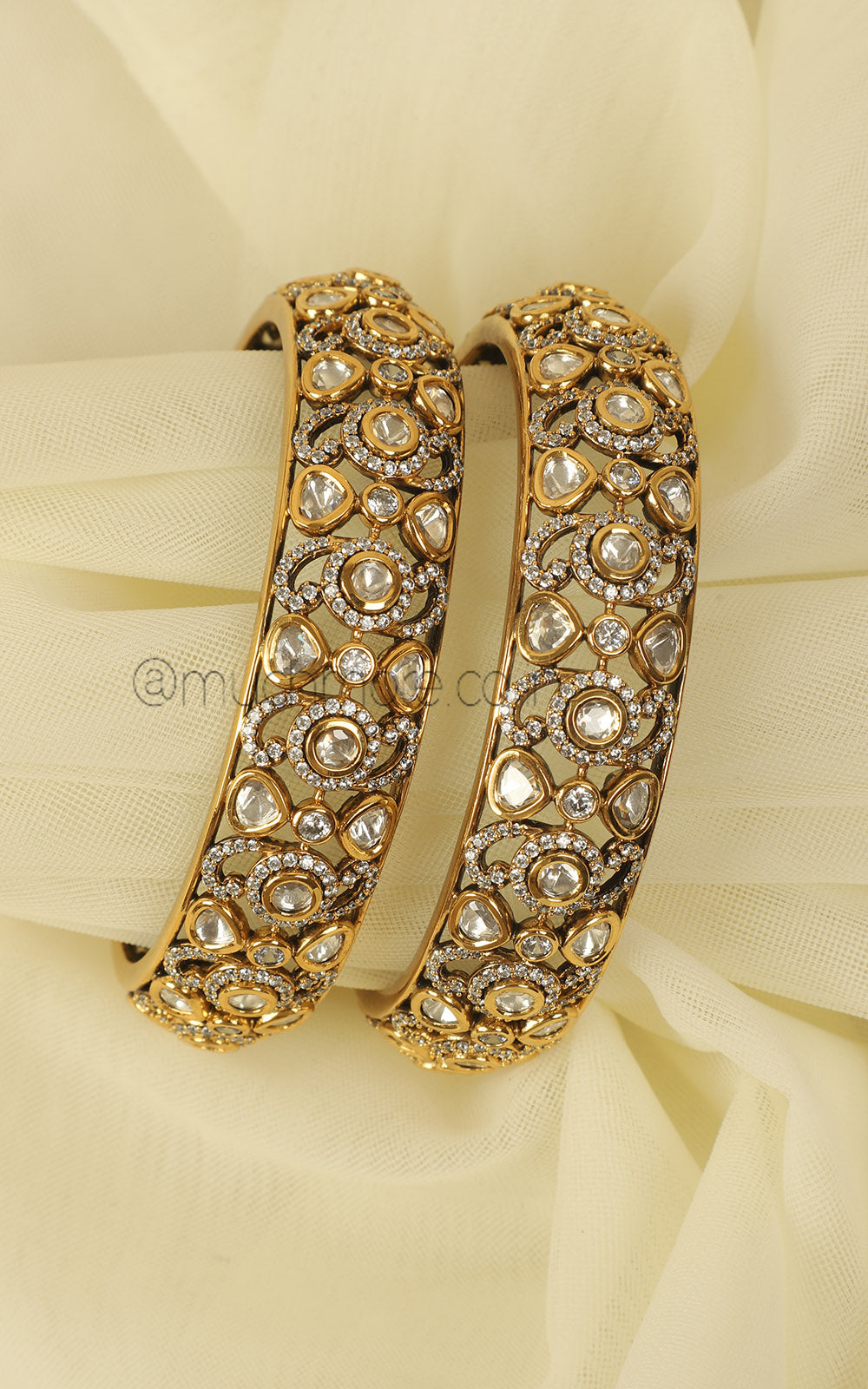 Uncut Kundan Gold Polish Bangles With Diamond Work