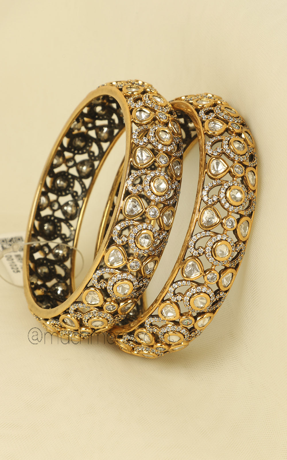 Uncut Kundan Gold Polish Bangles With Diamond Work