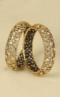 Uncut Kundan Gold Polish Bangles With Diamond Work
