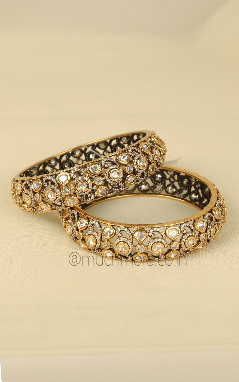 Uncut Kundan Gold Polish Bangles With Diamond Work