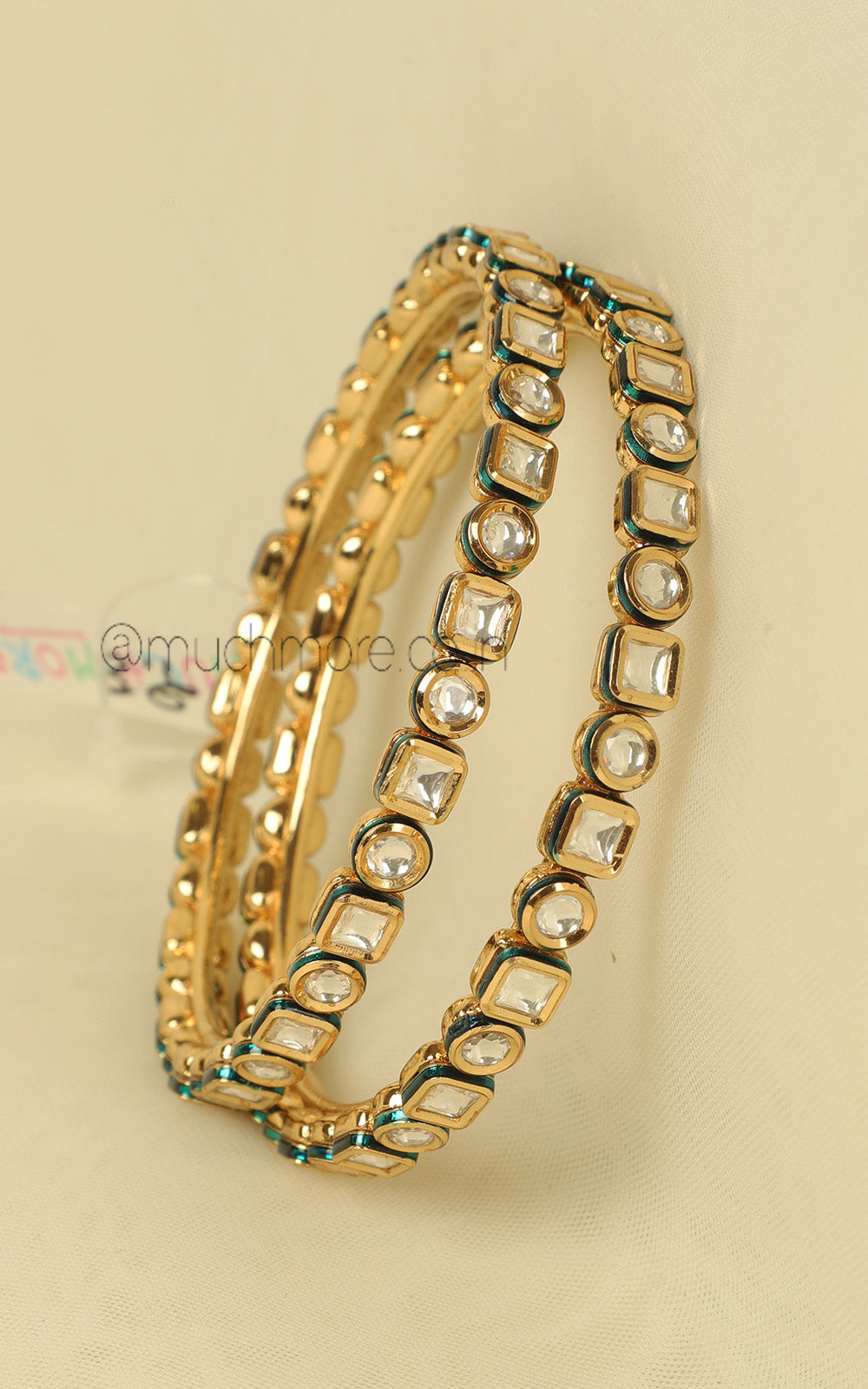 Lightweight Kundan Bangles with Gold Polish for Daily Wear