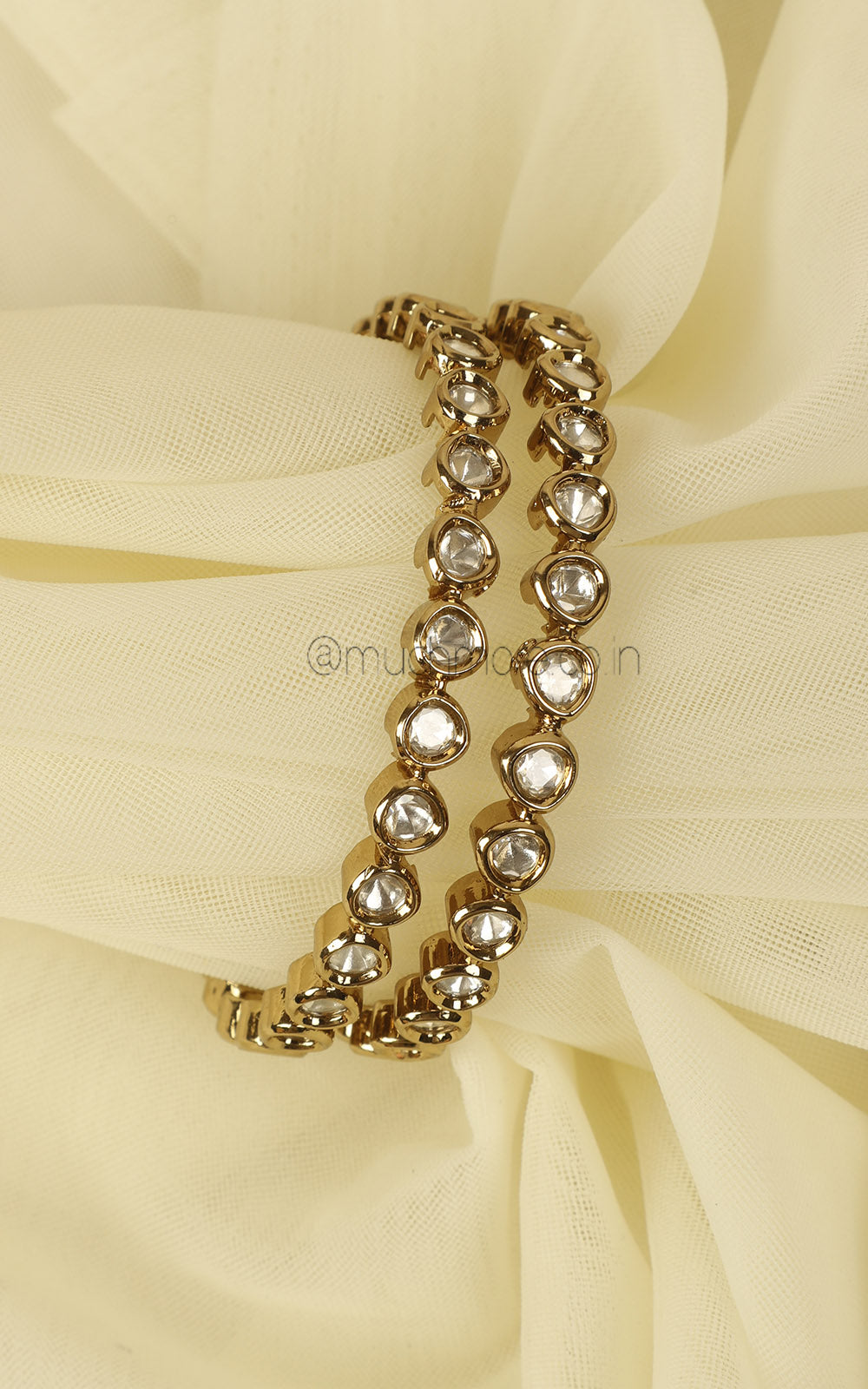 Uncut Kundan Sleek Bangles with Antique Gold Polish