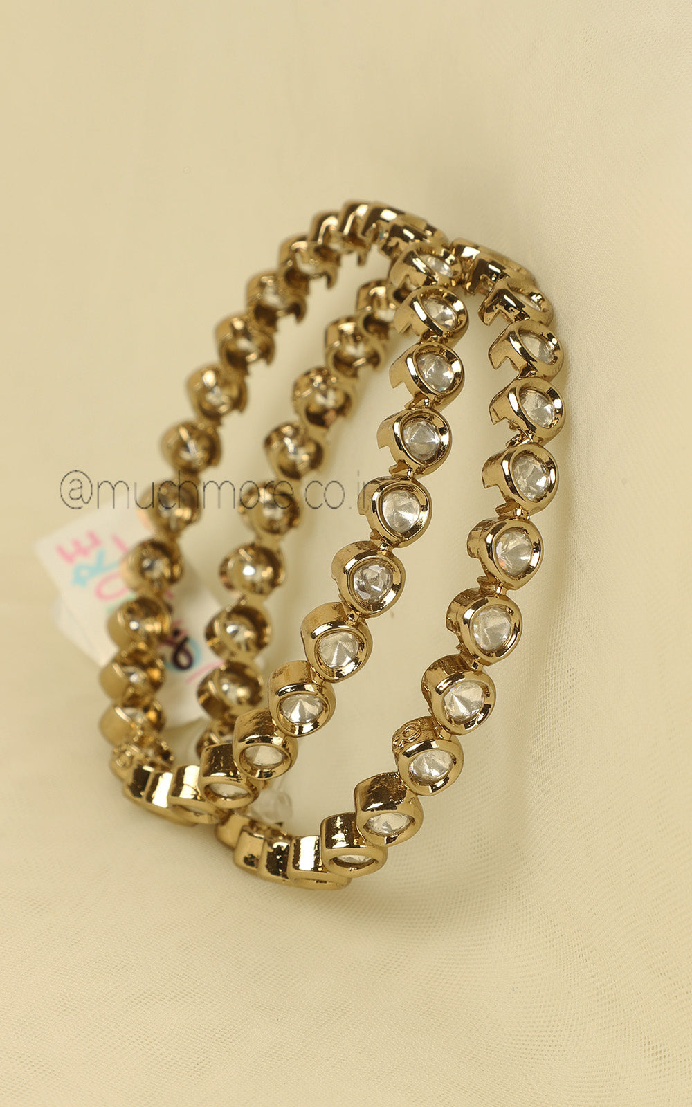 Uncut Kundan Sleek Bangles with Antique Gold Polish