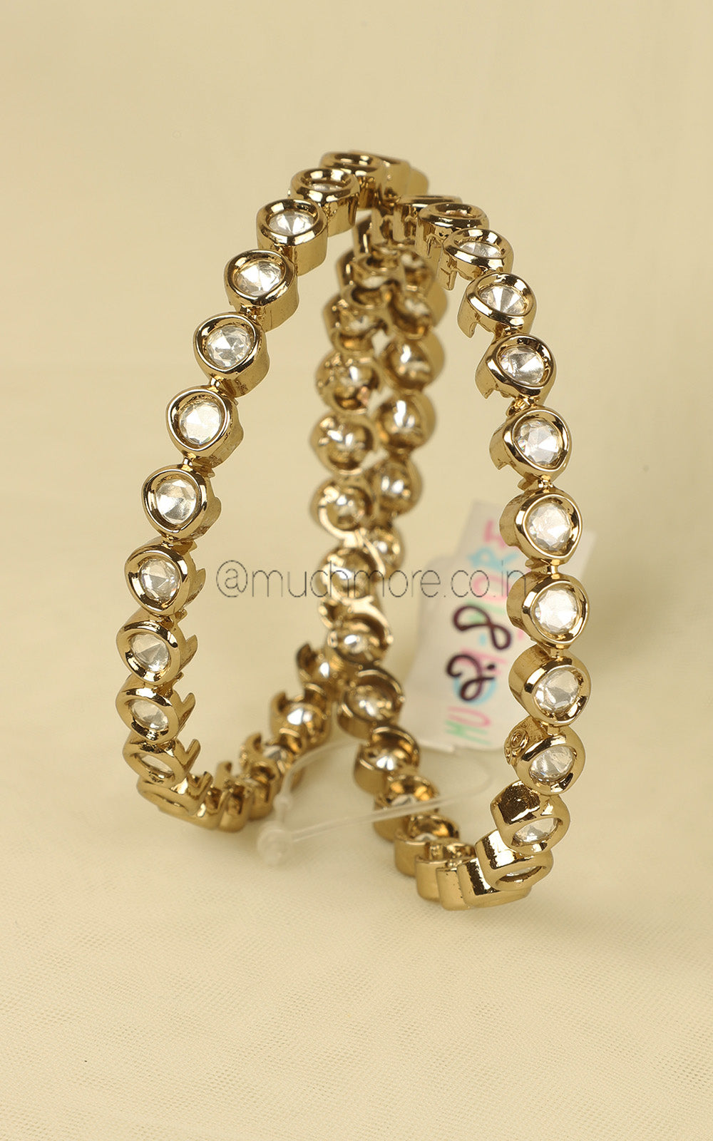 Uncut Kundan Sleek Bangles with Antique Gold Polish