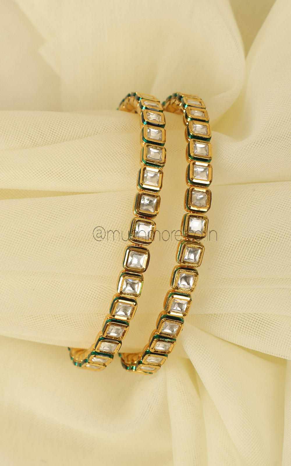 Gold Polish Kundan Bangles - Classic Bestseller Design