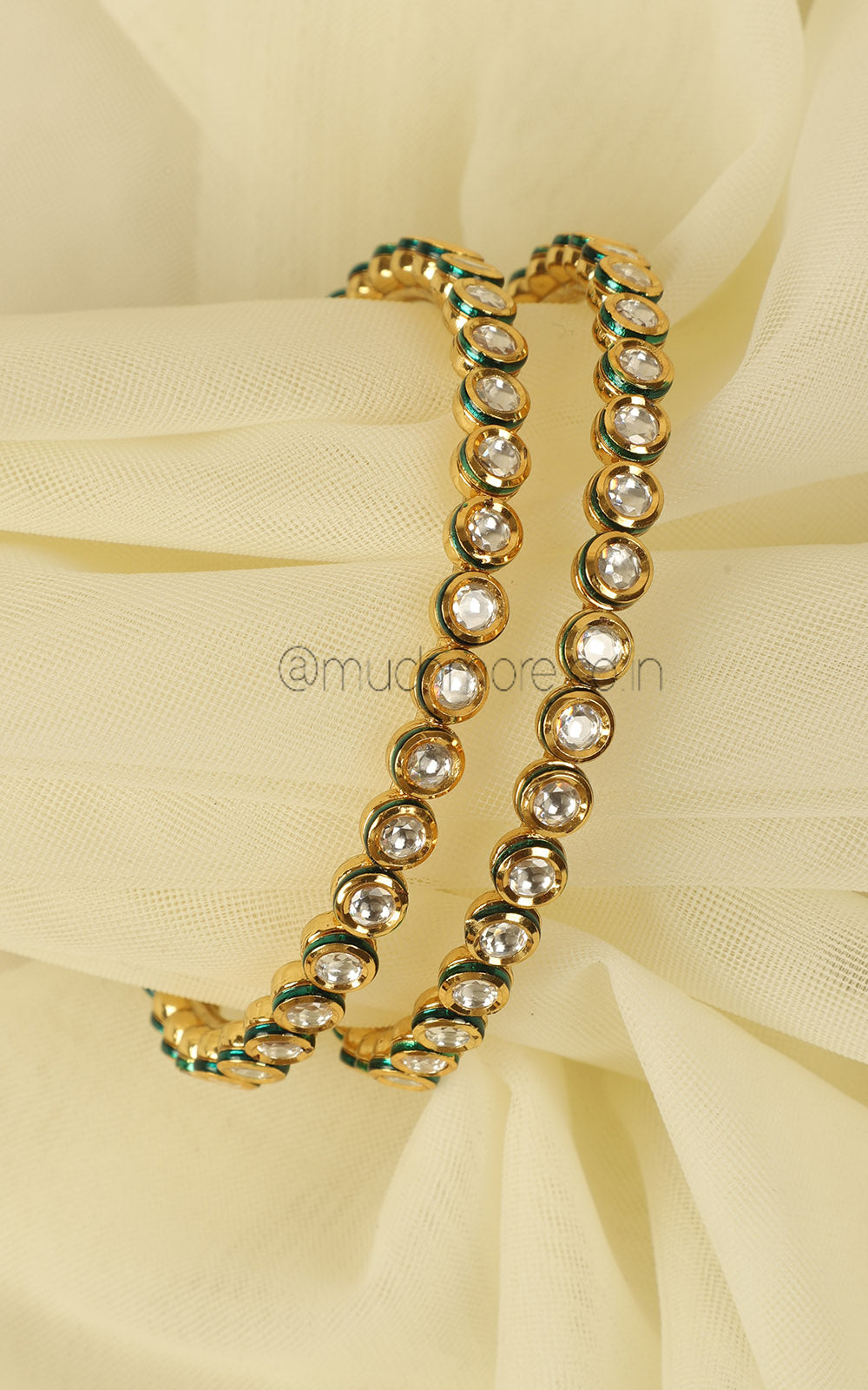 Round Kundan Bangles with Gold Polish