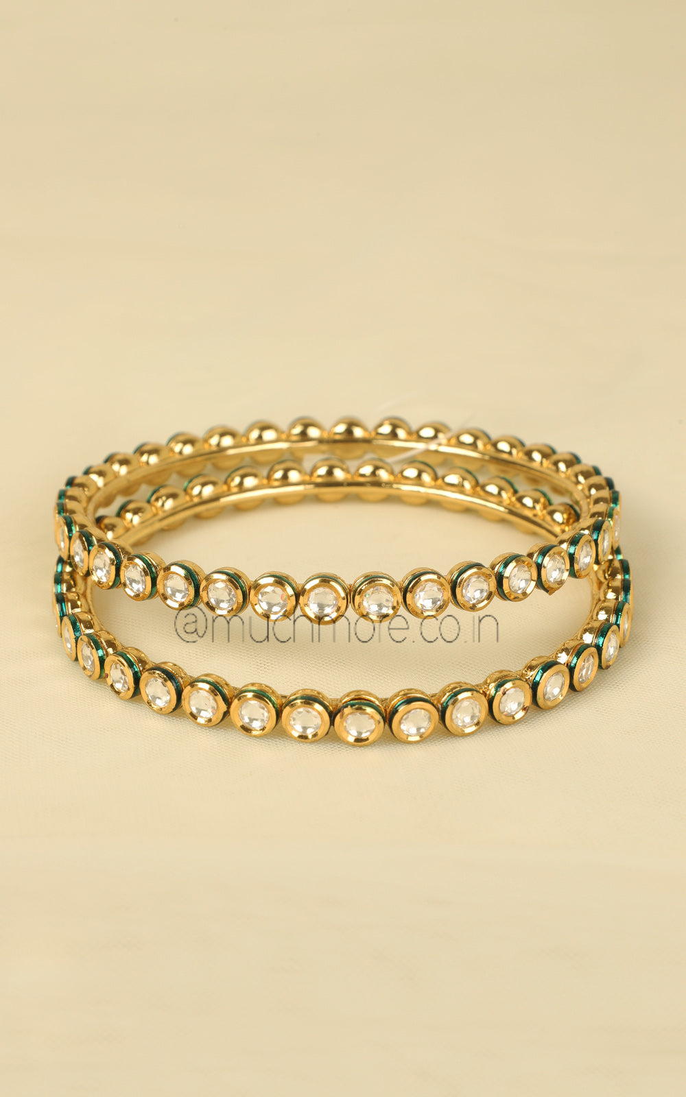 Round Kundan Bangles with Gold Polish