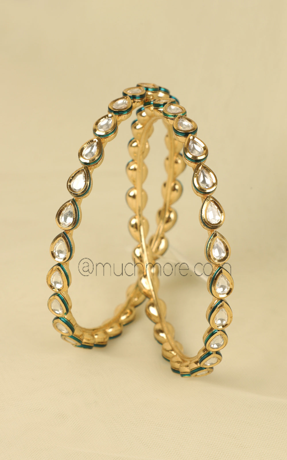 Drop Shaped Kundan Bangles with Gold Polish for Daily Wear