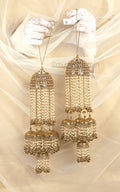 Antique Gold Polish Kaleera With Pearl And Chain For Wrist