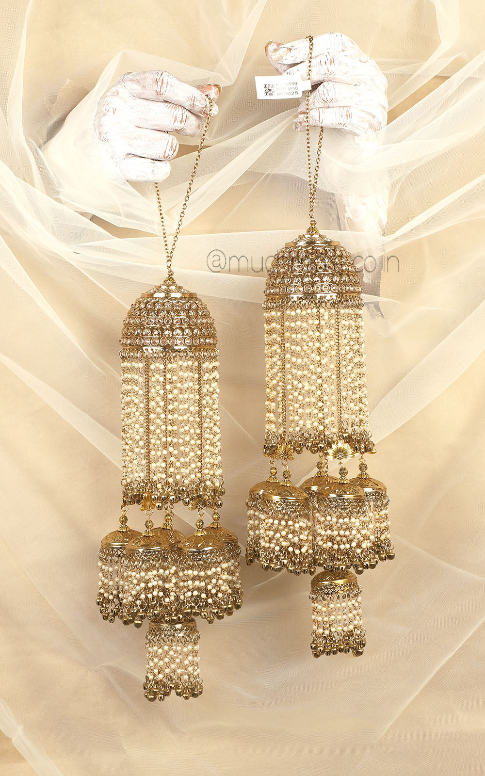 Antique Gold Polish Kaleera With Pearl And Chain For Wrist