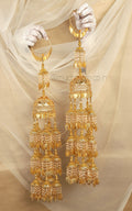 Gold Polish Leaf And Pearl Hanging Kaleera With Bangles