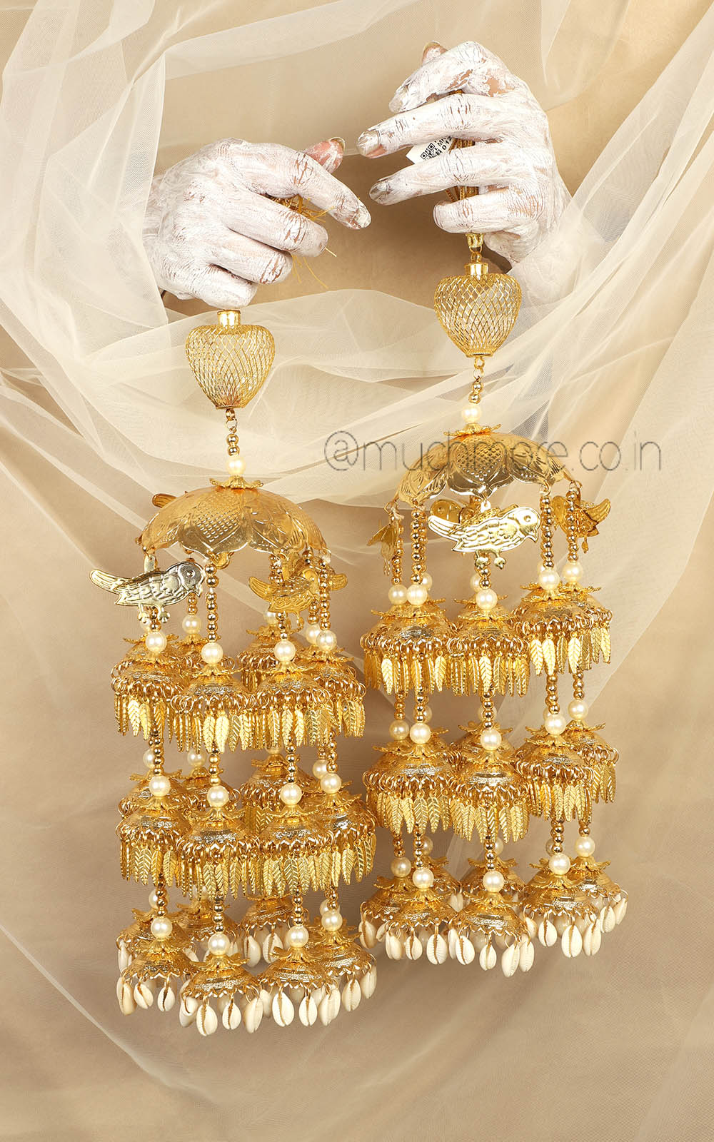 Gold Polish Bridal Kaleera With kaudi And Bird Hangings