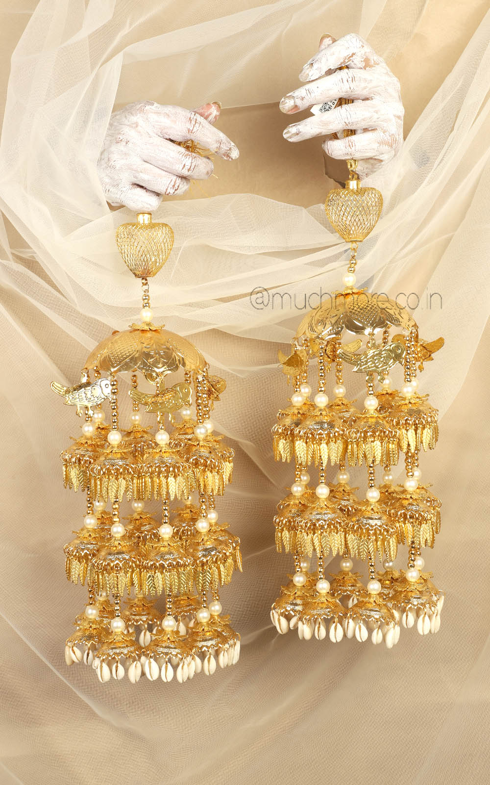Gold Polish Bridal Kaleera With kaudi And Bird Hangings