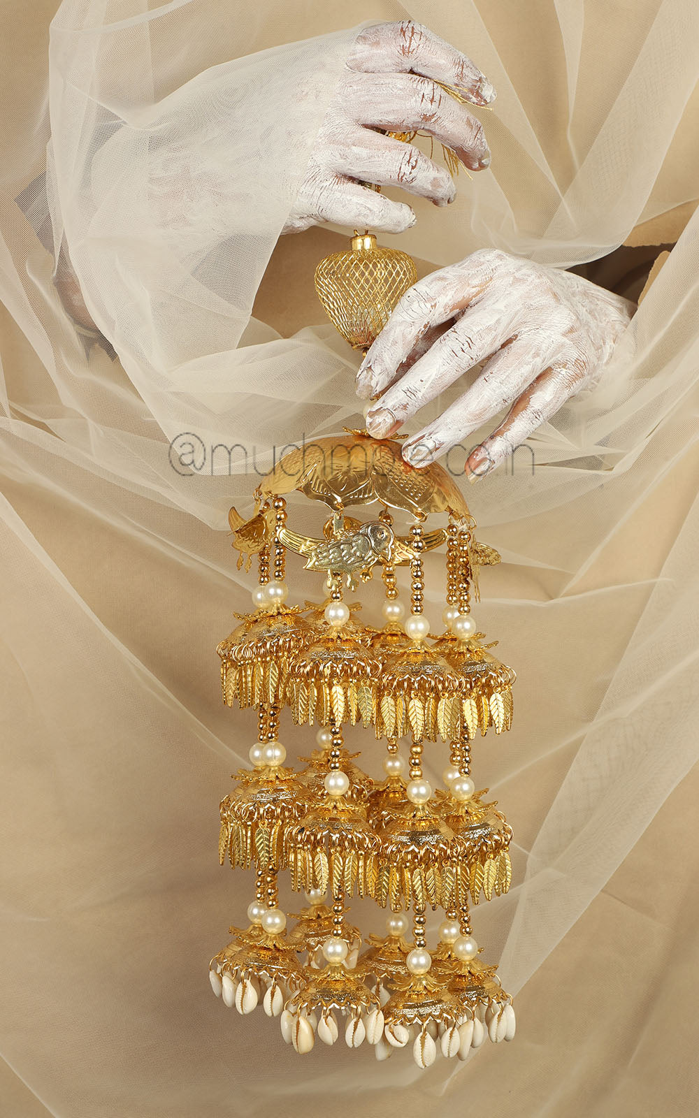Gold Polish Bridal Kaleera With kaudi And Bird Hangings