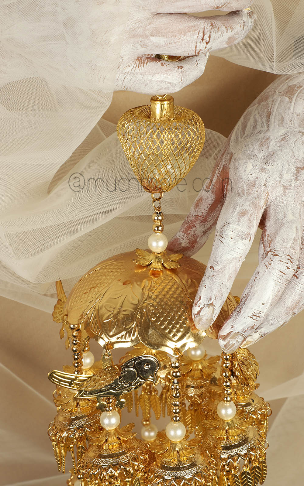 Gold Polish Bridal Kaleera With kaudi And Bird Hangings