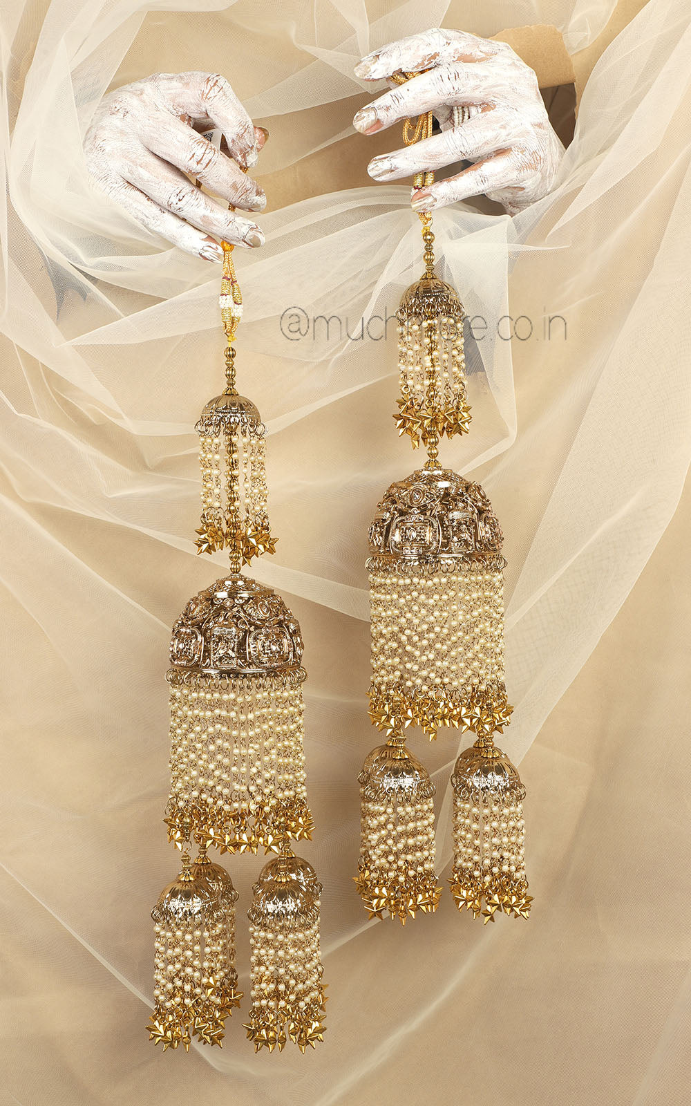 Antique Gold Polish Bridal Pearl Kaleera For Wedding