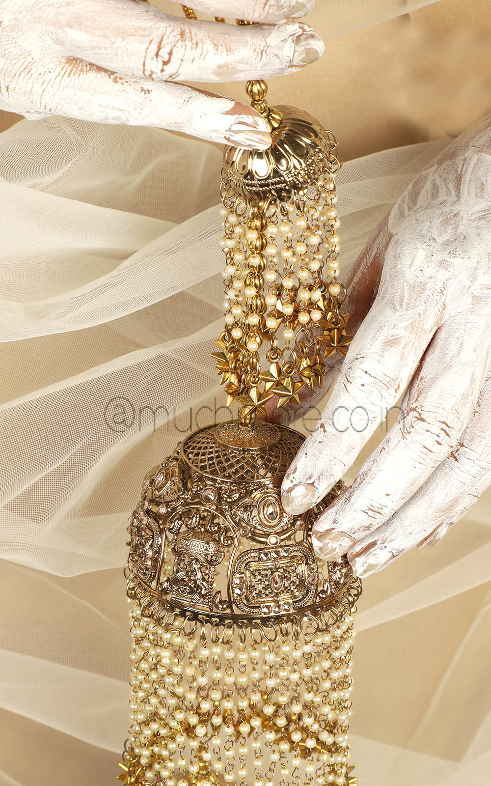 Antique Gold Polish Bridal Pearl Kaleera For Wedding