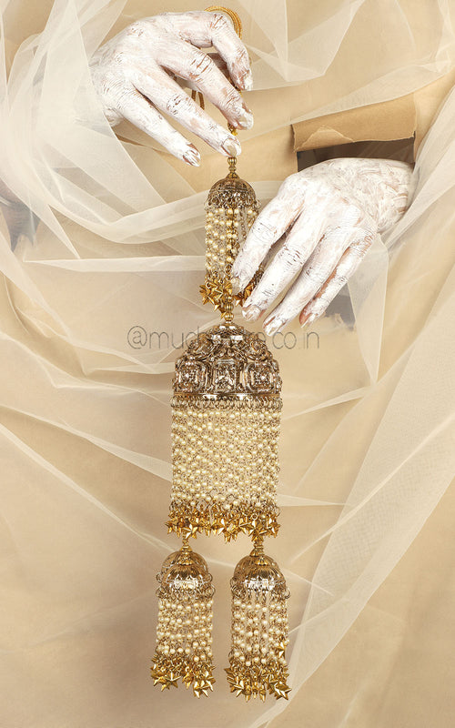 Antique Gold Polish Bridal Pearl Kaleera For Wedding